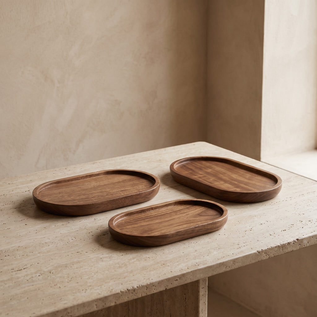 Serviertablett-Set aus Holz, oval, 3-teilig – Bild 3